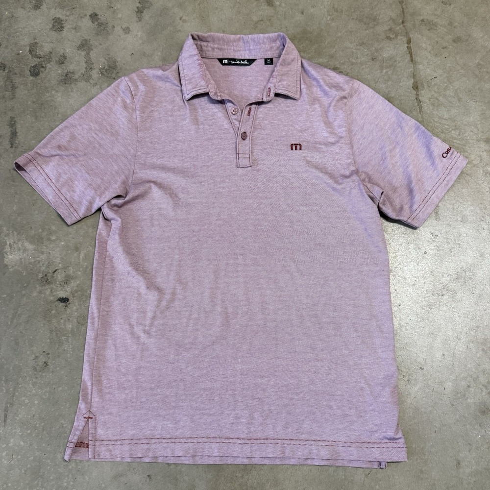 Travis Mathew Mens M Maroon Micro Striped Short Sleeve Golf Polo Shirt